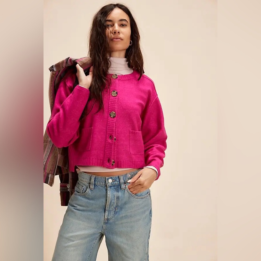NWT Free People Luna Cardigan ~Fuschia Flame~